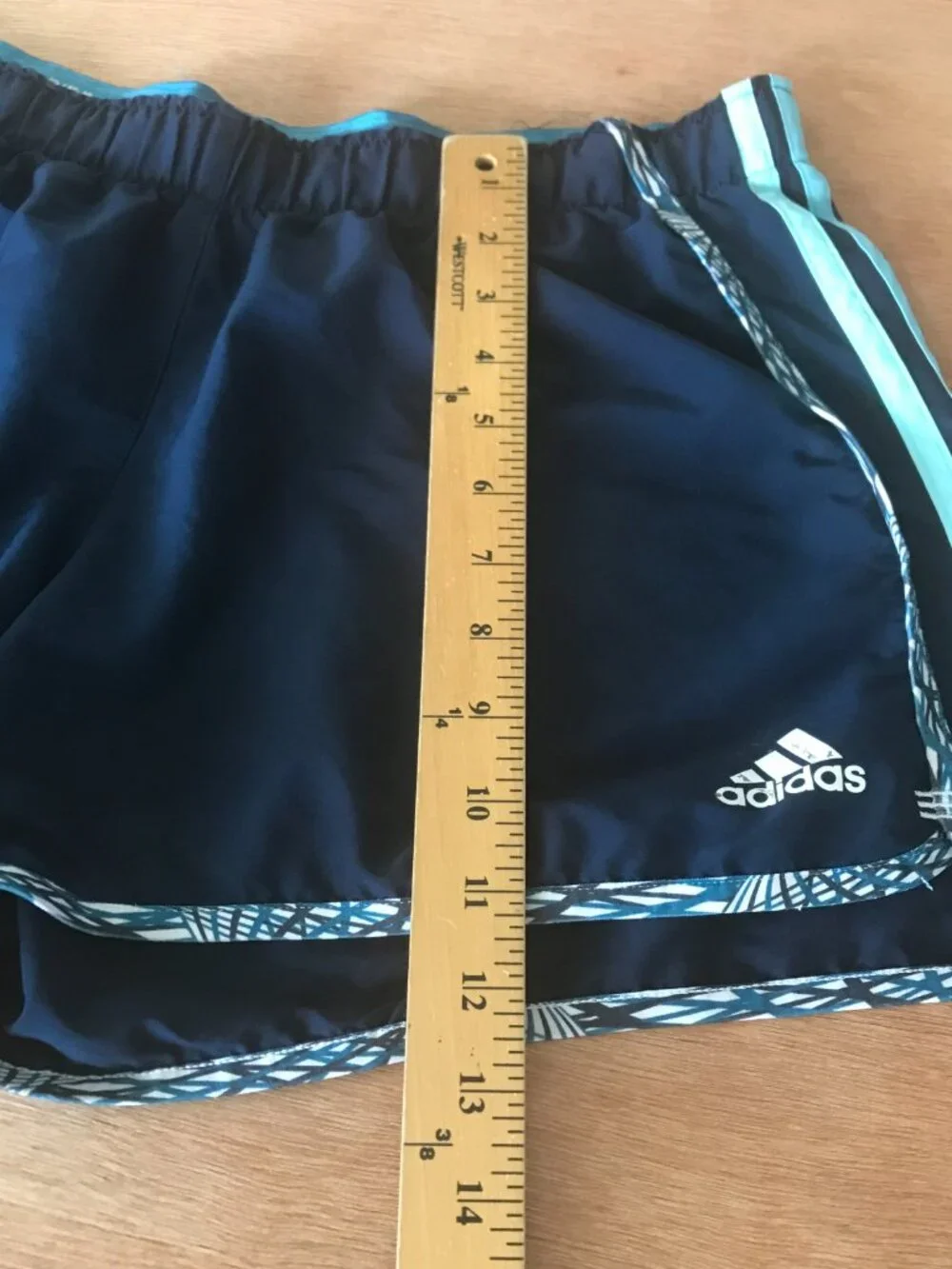 Adidas Climalite Athletic Shorts Women L Blue Striped Elastic Waist Athleisure